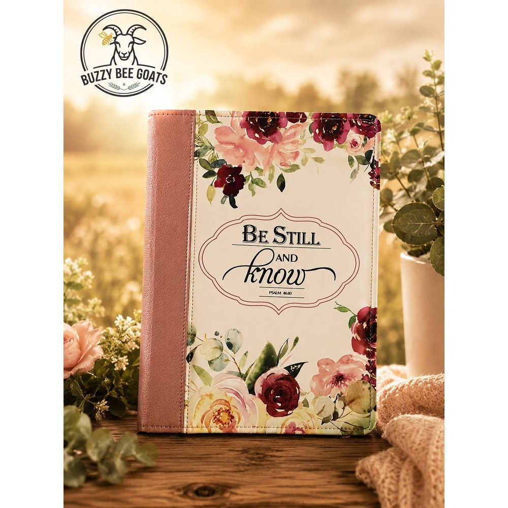 FINPAC BIBLE COVER BE STILL AND KNOW FLORAL PU LEATHER ZIPPERED CARRY CASE